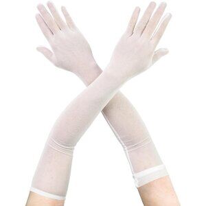 Women's Fashion White Mesh Long Satin Gloves Design Weddings Party Costume